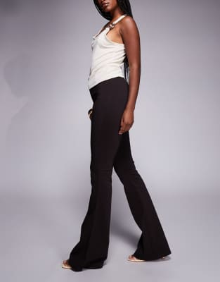 Asos Design Premium Ponte Flare Pants With Tailored Waistband In Burgundy