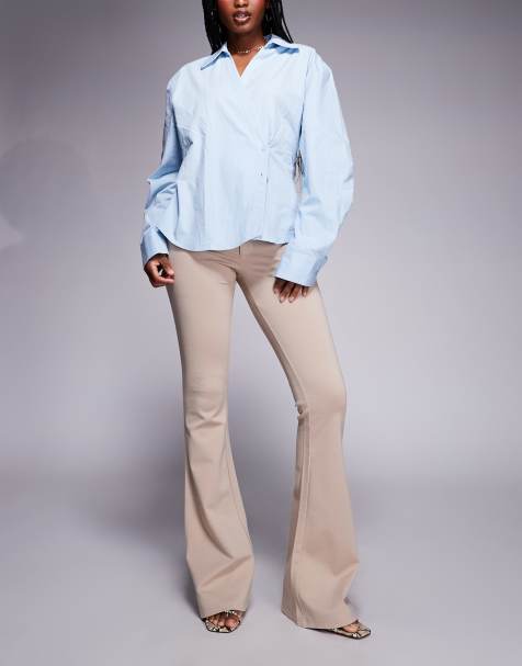 ASOS DESIGN premium ponte flare pants with tailored waistband in stone - view 1
