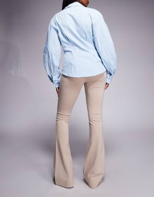 Asos Design Premium Ponte Flare Pants With Tailored Waistband In Neutral