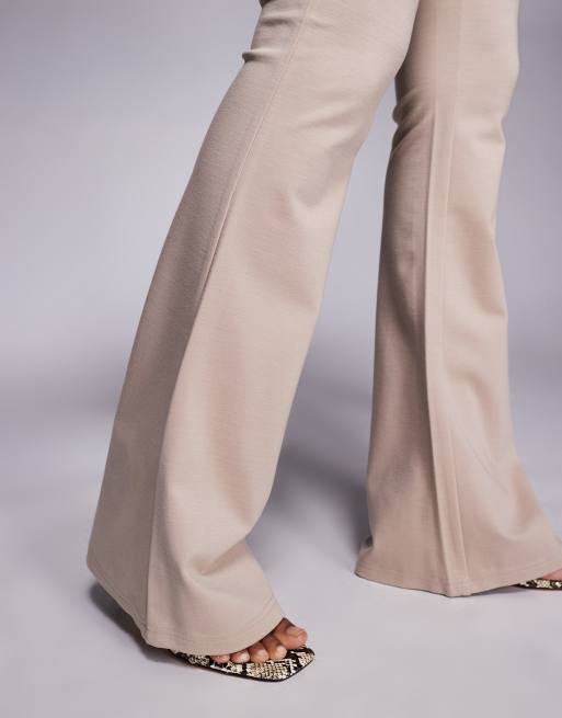 ASOS DESIGN premium ponte flare pants with tailored waistband in stone, 3 of 5