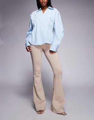Asos Design Premium Ponte Flare Pants With Tailored Waistband In Neutral