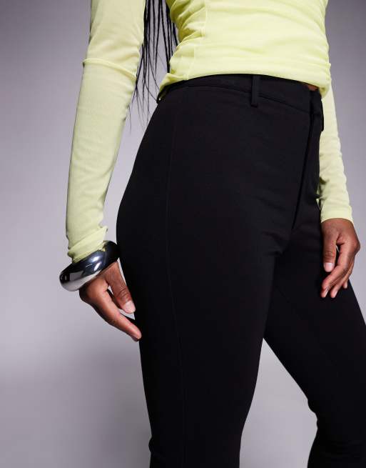 ASOS DESIGN Premium ponte flare trouser with tailored waistband in black , 3 of 5