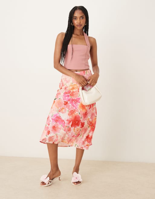 ASOS DESIGN Premium ponte halter neck top in pink , 2 of 4