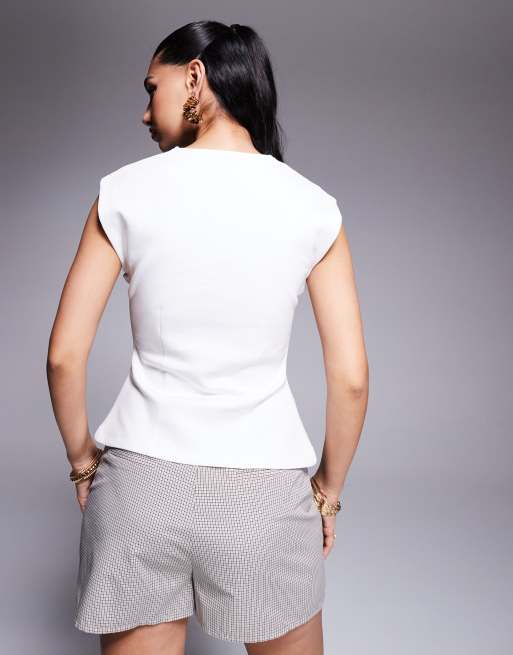 ASOS DESIGN premium ponte vest in ivory, 4 of 4