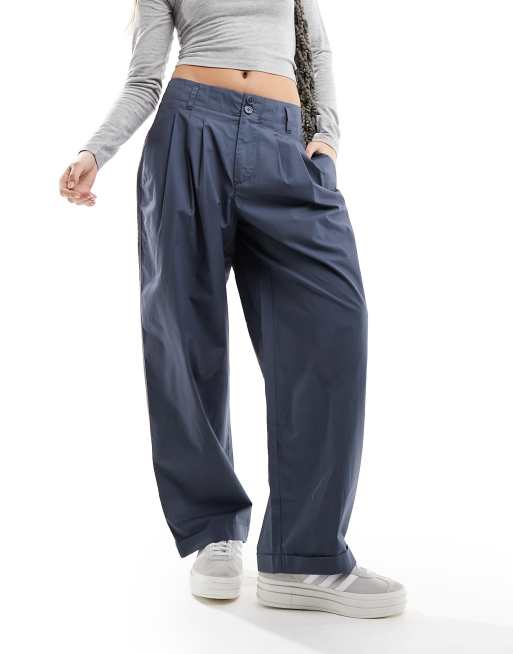 ★★ ★★ Women's Trousers Barrel Fit Mid Blue De Blue Mid Rise Barrel Fit Denim Pants Online Shopping | OXXOSHOP