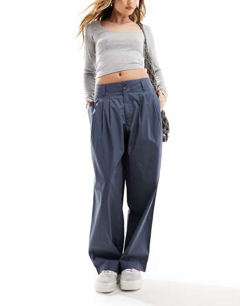 ASOS DESIGN premium poplin barrel leg trouser in blue - view 1