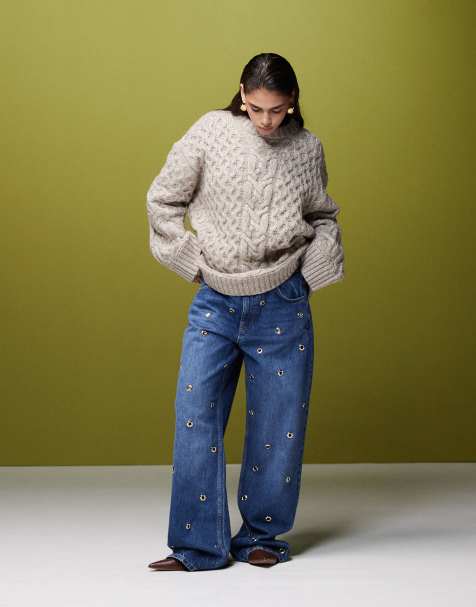 ASOS DESIGN - Premium - Posede jeans med guldfarvede snørehuller - view 1