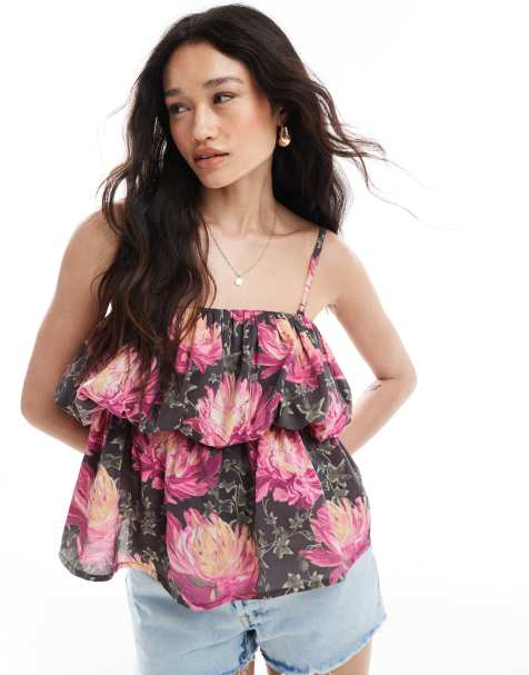 ASOS DESIGN premium puff detail peplum cami in floral print - view 1