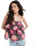 [ASOS DESIGN] ASOS DESIGN premium puff detail peplum cami in floral print-Multi 6 Tbc plain