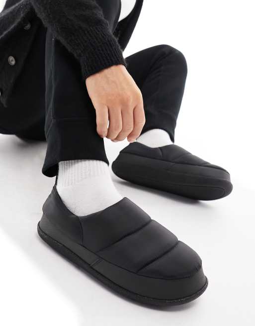 ASOS DESIGN premium puffer slippers in black nylon