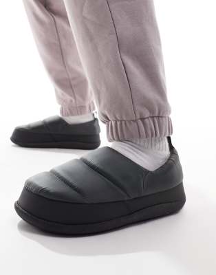 Asos Design Premium Puffer Slippers In Gray