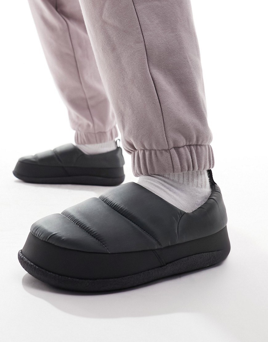 ASOS DESIGN premium puffer slippers in grey nylon