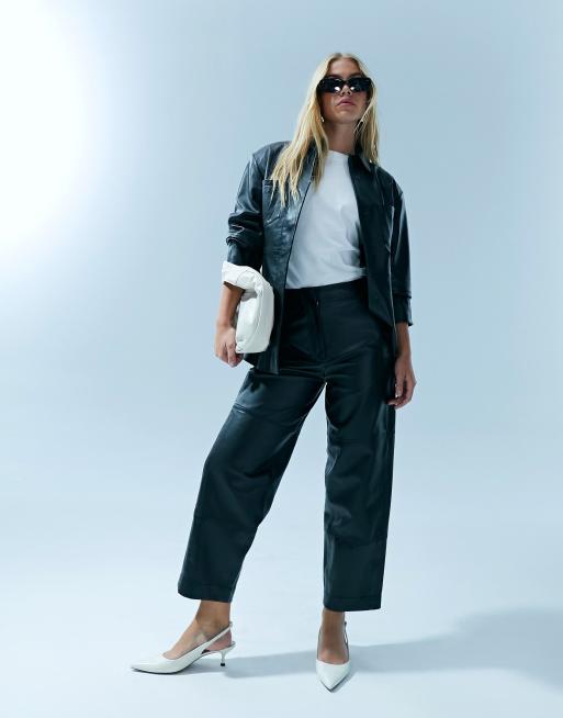 ASOS DESIGN premium real leather fitted jacket in black - part of a set, 3 of 5