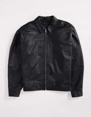 ASOS DESIGN ASOS DESIGN Premium real leather harrington jacket in black