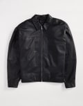 [ASOS DESIGN] ASOS DESIGN premium real leather harrington jacket in black XS BLACK