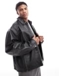 [ASOS DESIGN] ASOS DESIGN Premium real leather harrington jacket in black L BLACK