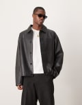 [ASOS DESIGN] ASOS DESIGN Premium real leather harrington jacket in black XL BLACK