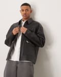 [ASOS DESIGN] ASOS DESIGN Premium real leather harrington jacket in black XL BLACK