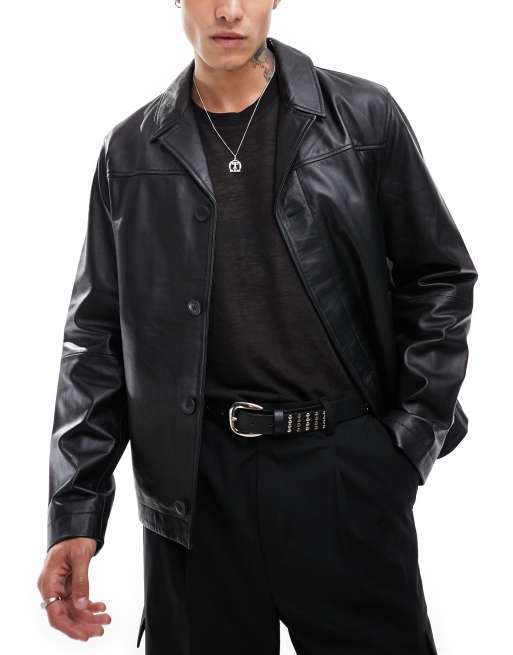 ASOS DESIGN premium real leather jacket in black