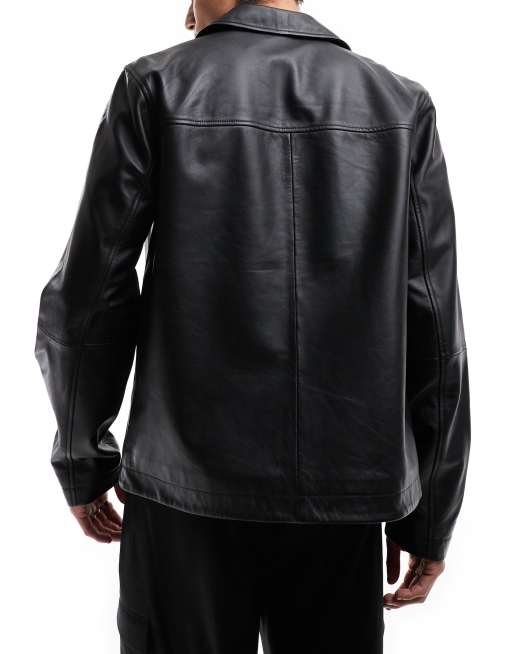 ASOS DESIGN premium real leather jacket in black