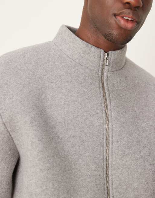 ASOS DESIGN - Premium recht oversized trainingsjack van scuba-achtig vilt in gemêleerd grijs, 4 van 4