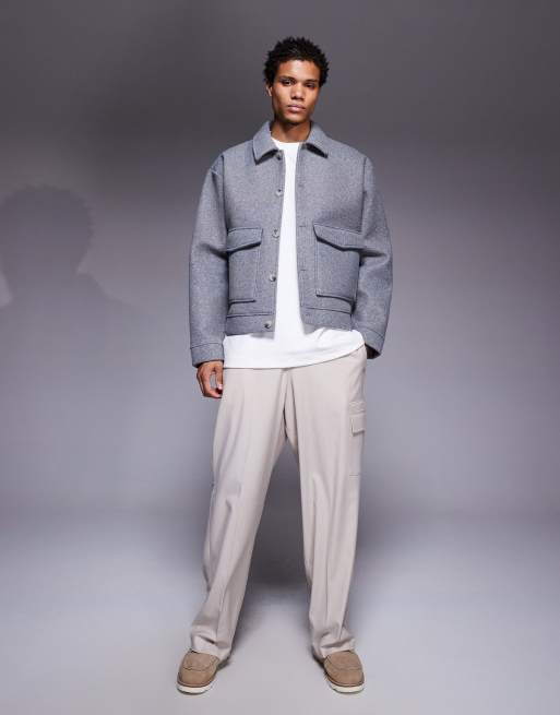 ASOS DESIGN oversized boxy premium felt shacket in gray