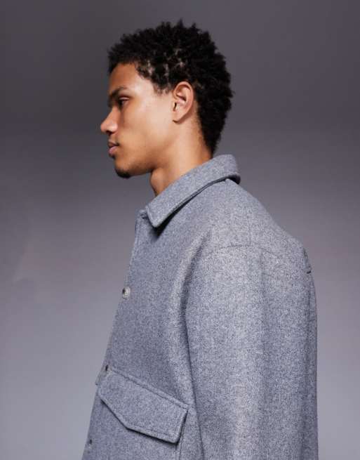 ASOS DESIGN premium relaxed boxy felt shacket in grey, 3 of 5