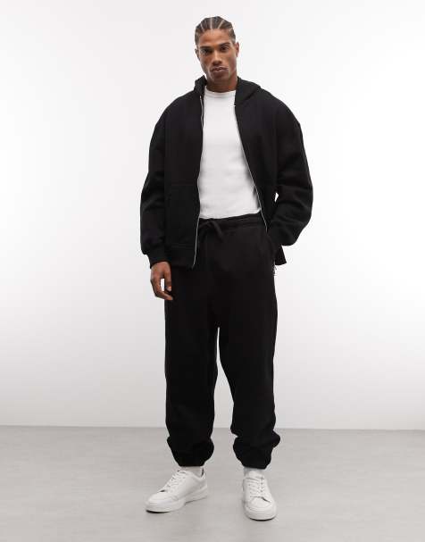 ASOS DESIGN – Premium – Relaxed-Fit-Jogginghose aus schwerem Stoff in Schwarz, 400 g/m² - view 1