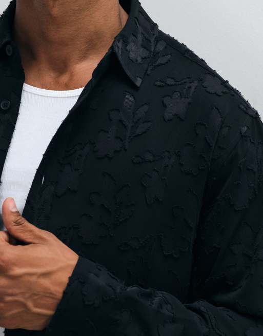 ASOS DESIGN premium relaxed floral texture shirt in black, 2 of 5
