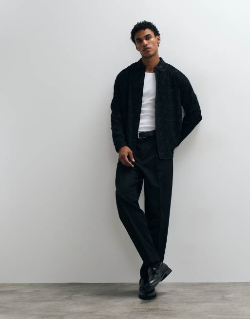 ASOS DESIGN premium relaxed floral texture shirt in black, 3 of 5