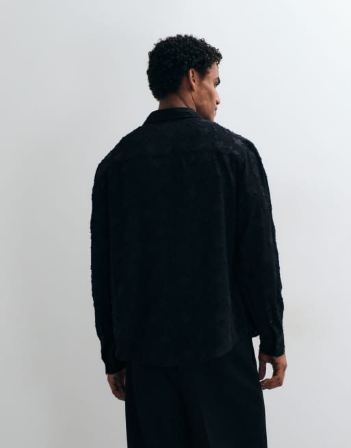 ASOS DESIGN premium relaxed floral texture shirt in black, 4 of 5