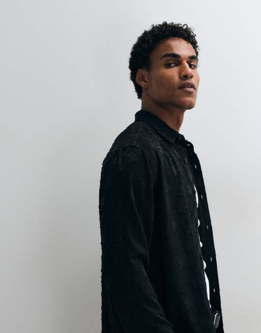 ASOS DESIGN premium relaxed floral texture shirt in black, 5 of 5