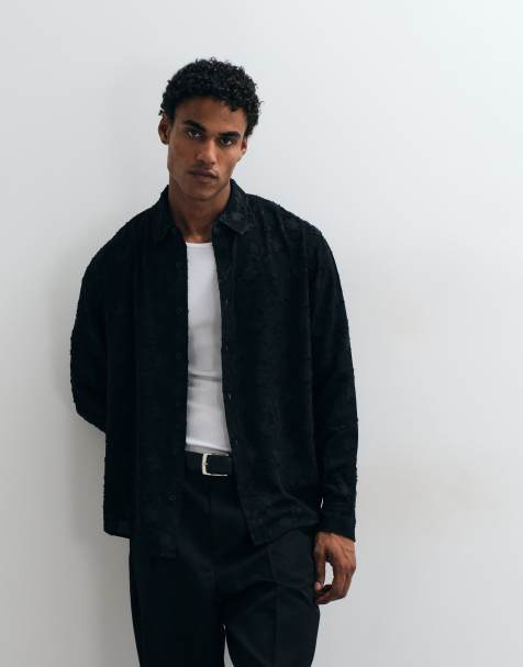 ASOS DESIGN premium relaxed floral textured shirt in black - view 1