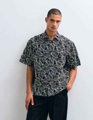 Asos Design Premium Relaxed Shirt With All-over Floral Embroidery In Black