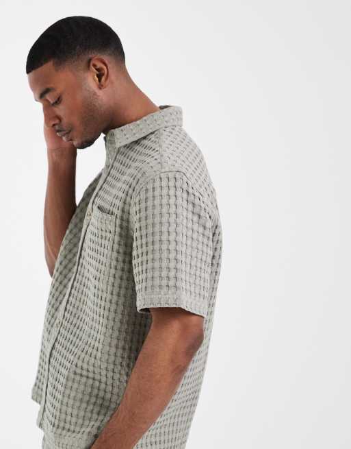 ASOS DESIGN premium relaxed waffle texture shirt in green (part of a set), 4 of 5