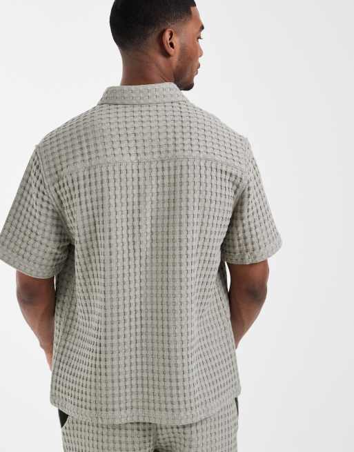 ASOS DESIGN premium relaxed waffle texture shirt in green (part of a set), 5 of 5