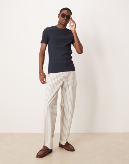 ASOS DESIGN Premium rib muscle fit t-shirt in navy