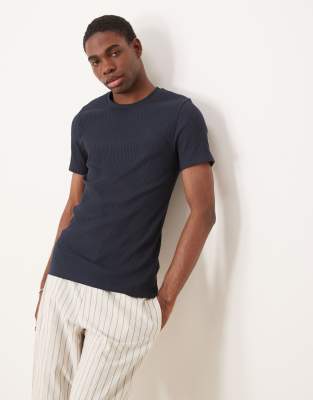 Premium ribbed muscle fit T-shirt in navy