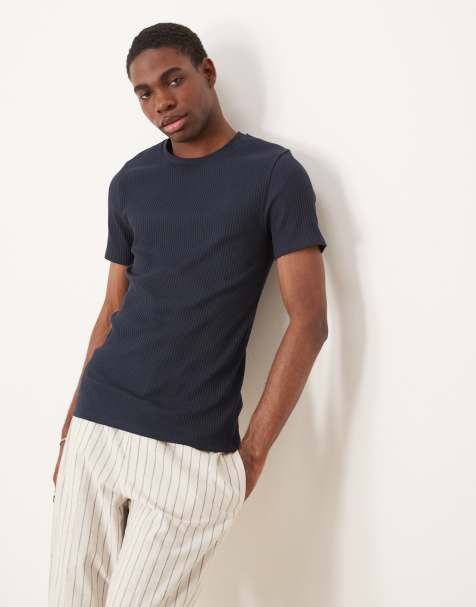 ASOS DESIGN Premium ribbed muscle fit T-shirt in navy - view 1