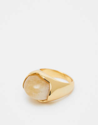 ASOS DESIGN - Premium - Ring mit Bernstein-Halbedelstein und 14-Karat-Vergoldung-Goldfarben