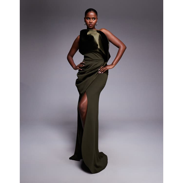 khaki green formal dress ASOS Design - Maxi - Women - Polyester/Elastane - 2 US gender--womens