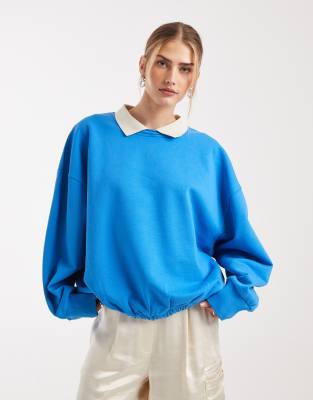 ASOS DESIGN - Premium - Rugby-Sweatshirt in Blau mit Ballonsaum