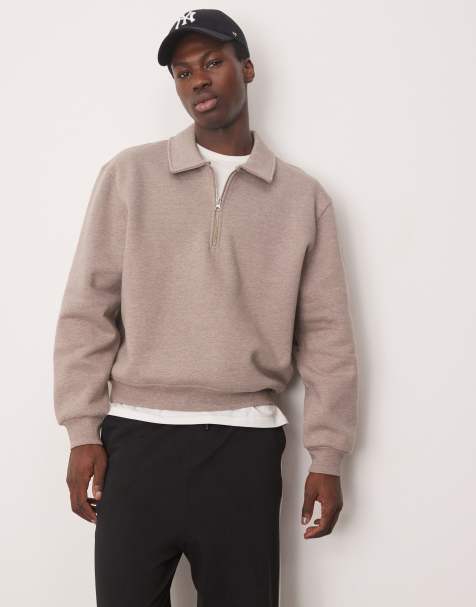 ASOS DESIGN – Premium – Rugby-Sweatshirt in Boxy-Passform in meliertem Braun mit Oversize-Schnitt und Polokragen - view 1