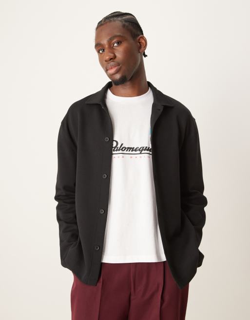 ASOS DESIGN - Premium - Ruimvallend overhemd met knopen en lange mouwen van 300g/m² zware stof in zwart