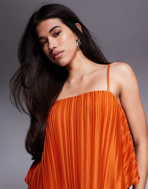 ASOS DESIGN - Premium - Rustrød maxikjole med firkantet hals, fuld kant og plisseringer i dobbeltlag, 3 af 4