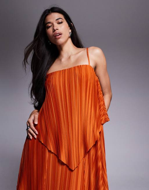 ASOS DESIGN - Premium - Rustrød maxikjole med firkantet hals, fuld kant og plisseringer i dobbeltlag, 4 af 4