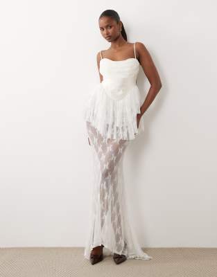 Asos Design Premium Satin Corset Lace Mix Maxi Dress In Brown