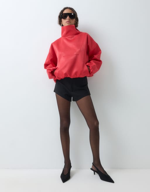 ASOS DESIGN premium satin funnel neck bomber in red, 5 of 5