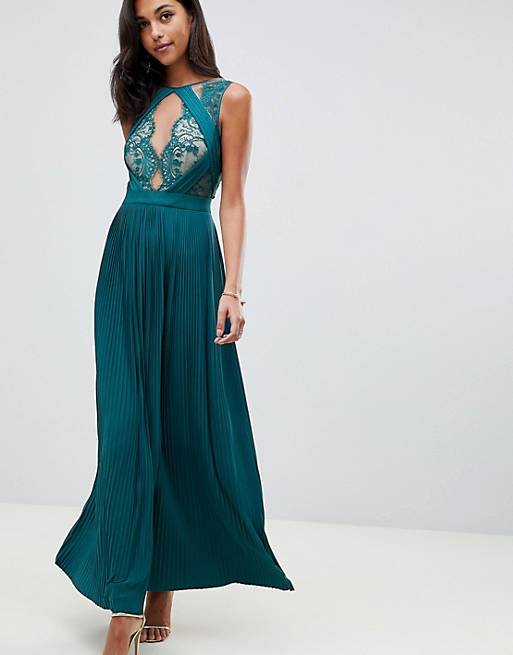ASOS DESIGN premium scallop lace top pleated maxi dress | ASOS