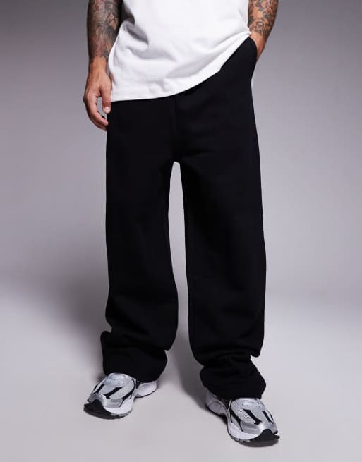 ASOS DESIGN – Premium – Schwere Jogginghose in Schwarz mit weitem Bein, 400 g/m²